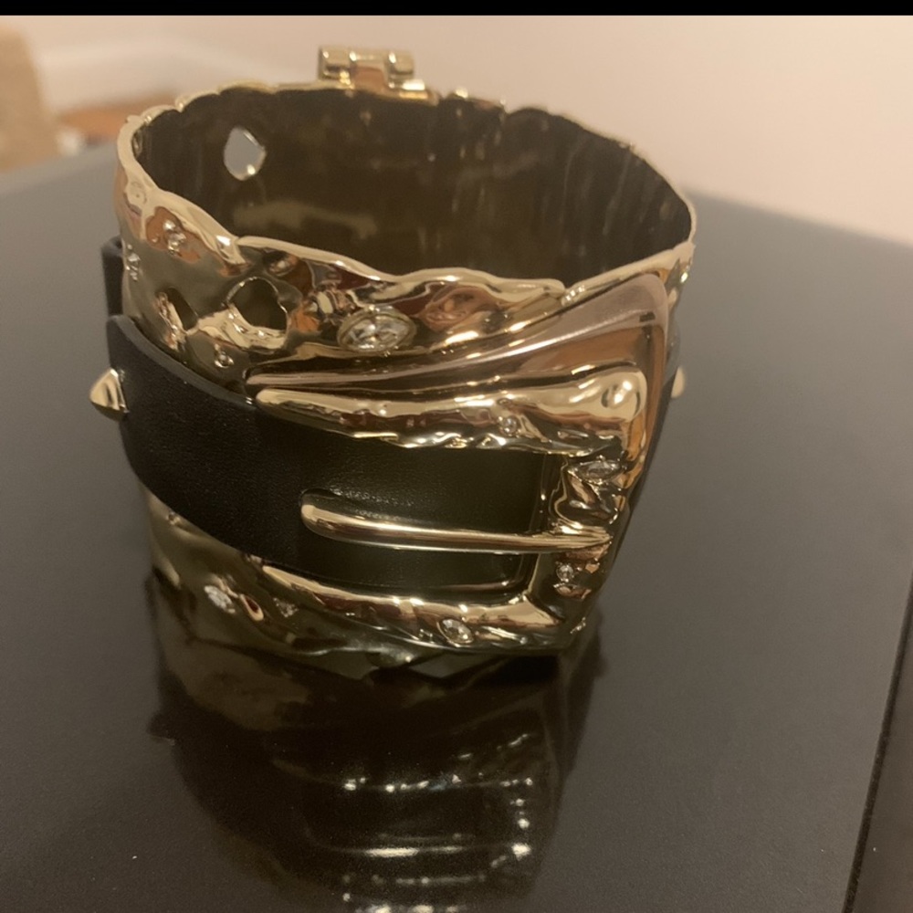 Alexis Bittar Crystal & Leather Buckle Cuff Bracelet